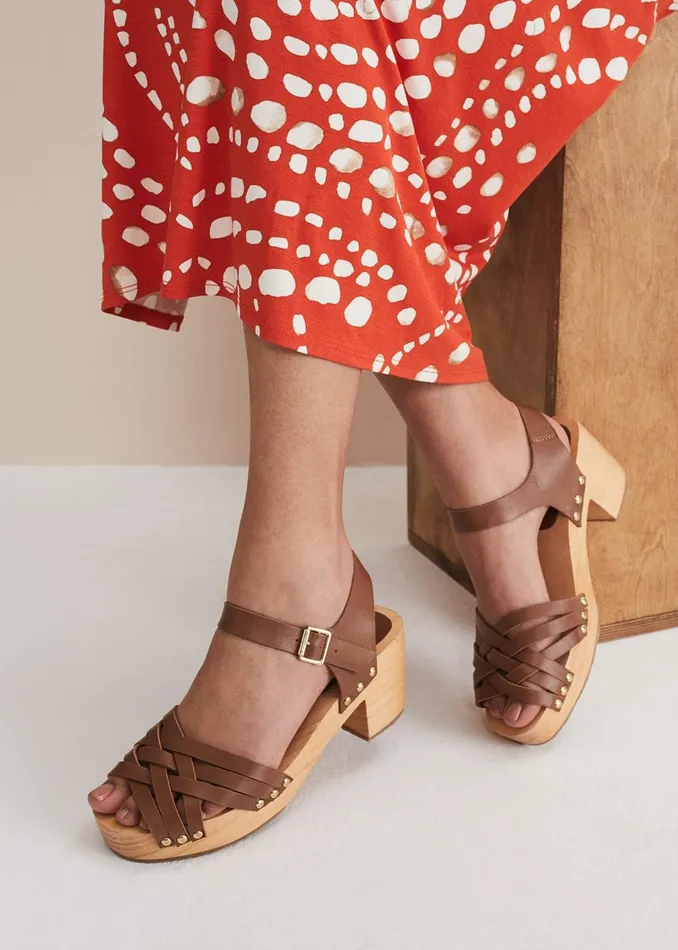Women Phase Eight Heels Woven Clog Heel Sandal Tan