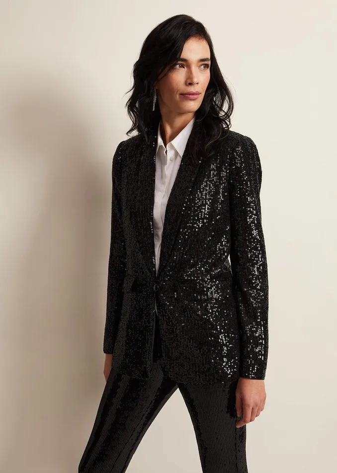 Women Phase Eight Jackets Ameera Sequin Soft Blazer Black
