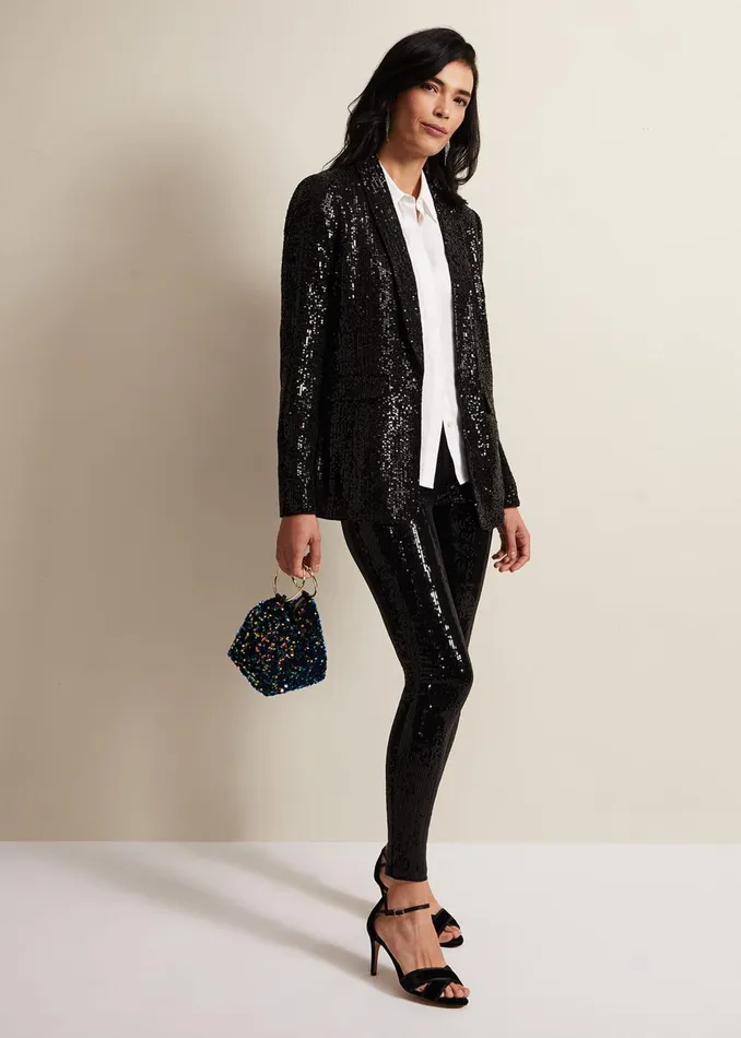 Women Phase Eight Jackets Ameera Sequin Soft Blazer Black