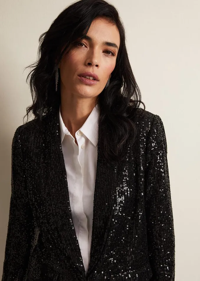 Women Phase Eight Jackets Ameera Sequin Soft Blazer Black
