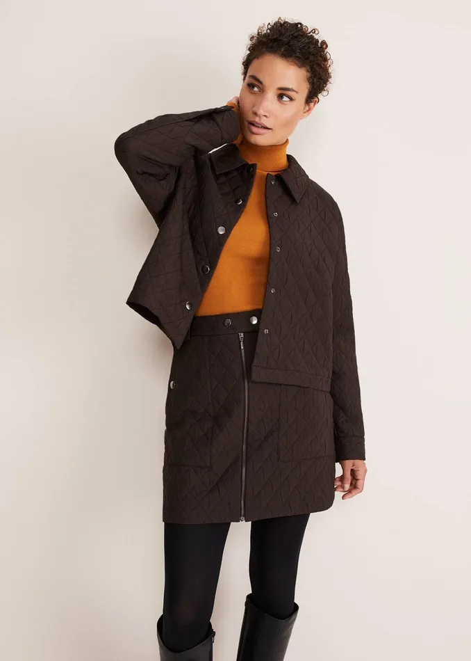 Women Phase Eight Jackets Chaya Quilted Jacket CoOrd Chocolate