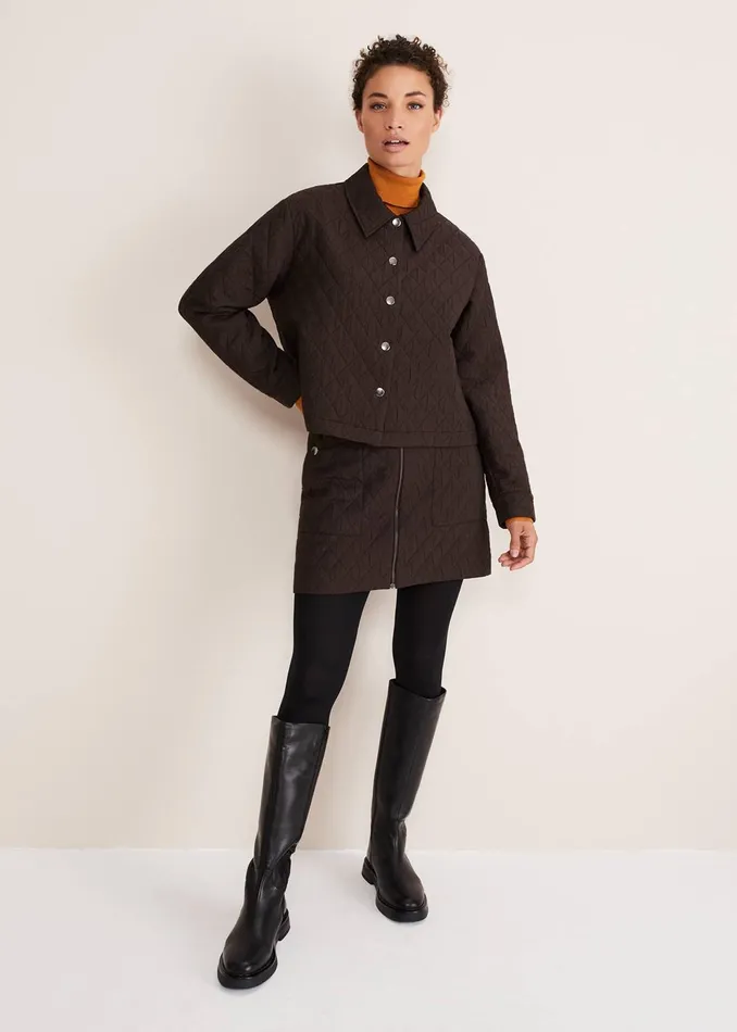 Women Phase Eight Jackets Chaya Quilted Jacket CoOrd Chocolate