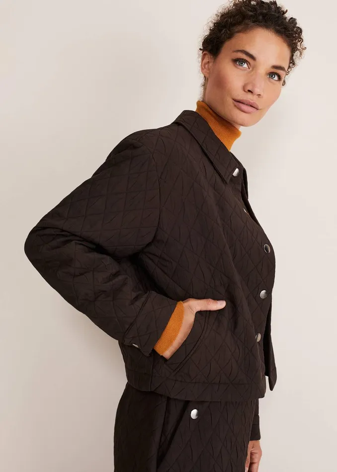 Women Phase Eight Jackets Chaya Quilted Jacket CoOrd Chocolate