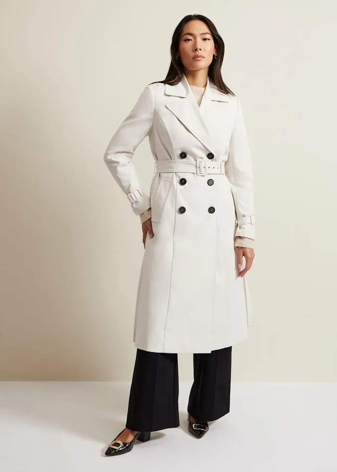 Women Phase Eight Jackets Eleanor Pleat Back Trench Coat Ivory