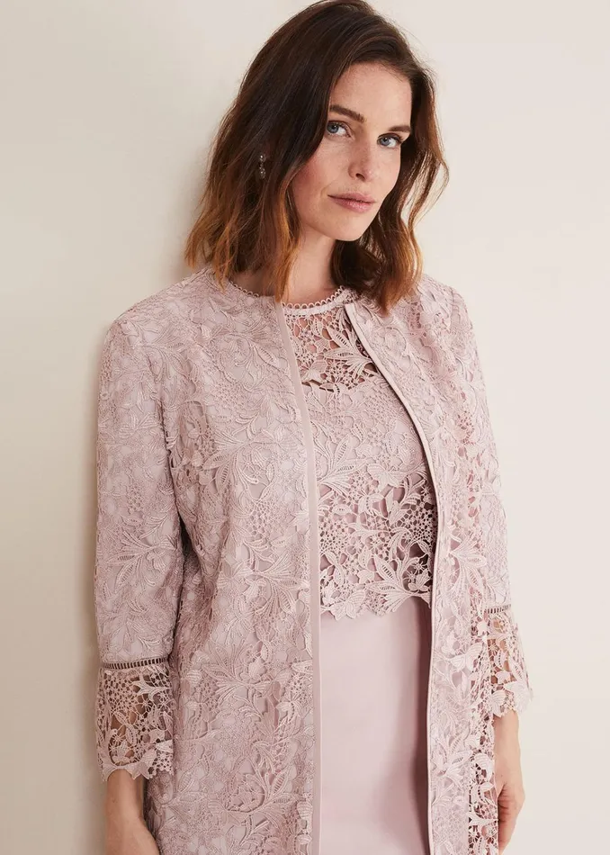 Women Phase Eight Jackets Isabella Lace Coat Antique Rose