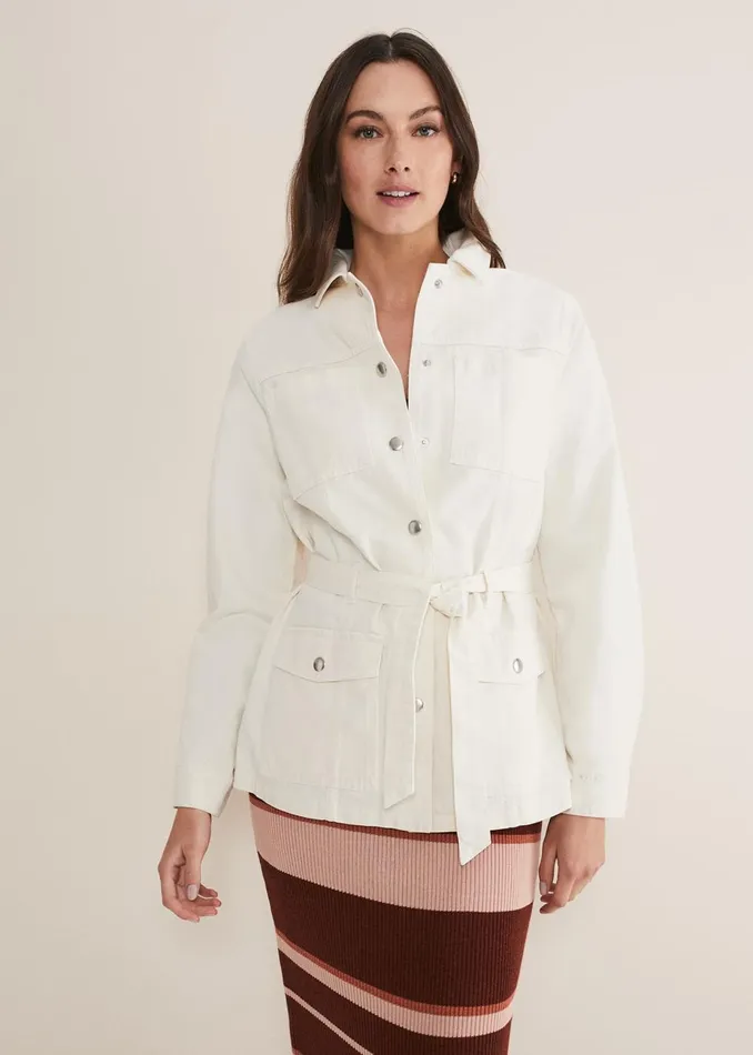 Women Phase Eight Jackets Jannah Belted Denim Shacket Ecru