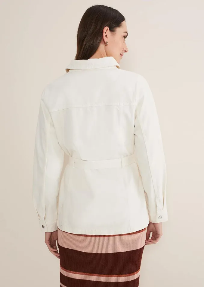 Women Phase Eight Jackets Jannah Belted Denim Shacket Ecru
