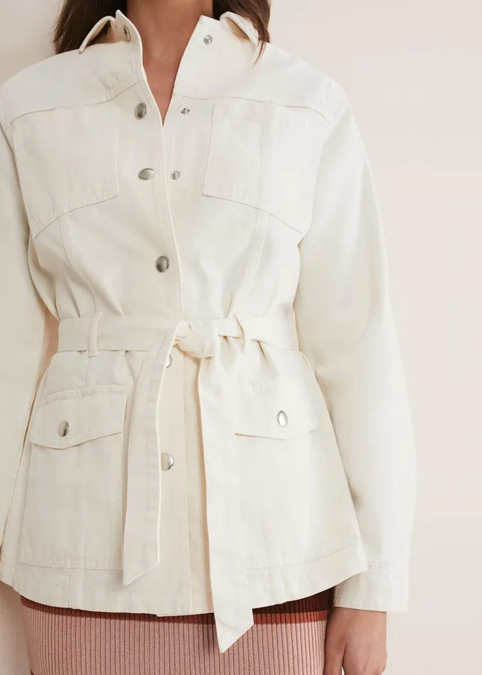 Women Phase Eight Jackets Jannah Belted Denim Shacket Ecru