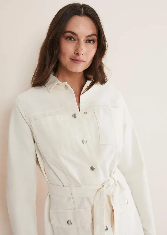 Women Phase Eight Jackets Jannah Belted Denim Shacket Ecru
