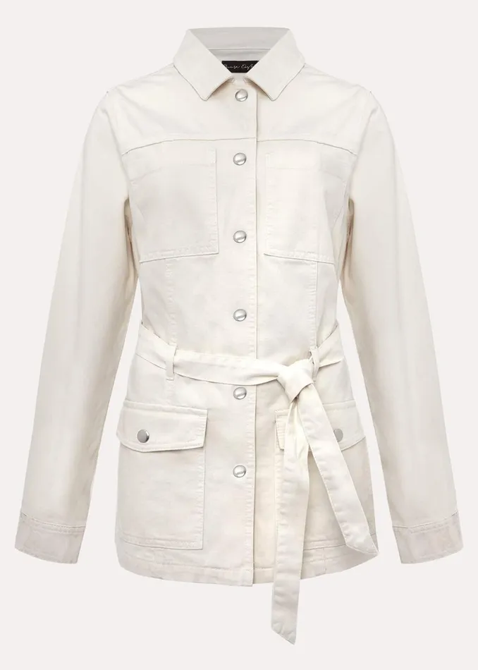 Women Phase Eight Jackets Jannah Belted Denim Shacket Ecru