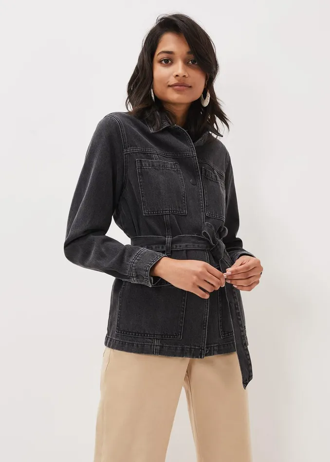 Women Phase Eight Jackets Jannah Denim Belted Shacket Washed Black