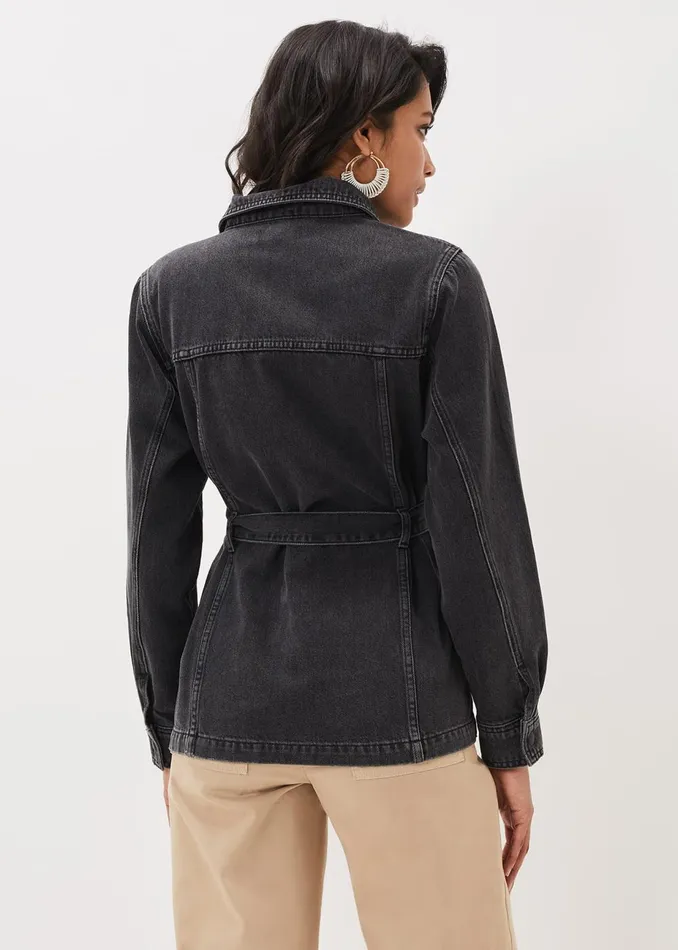 Women Phase Eight Jackets Jannah Denim Belted Shacket Washed Black