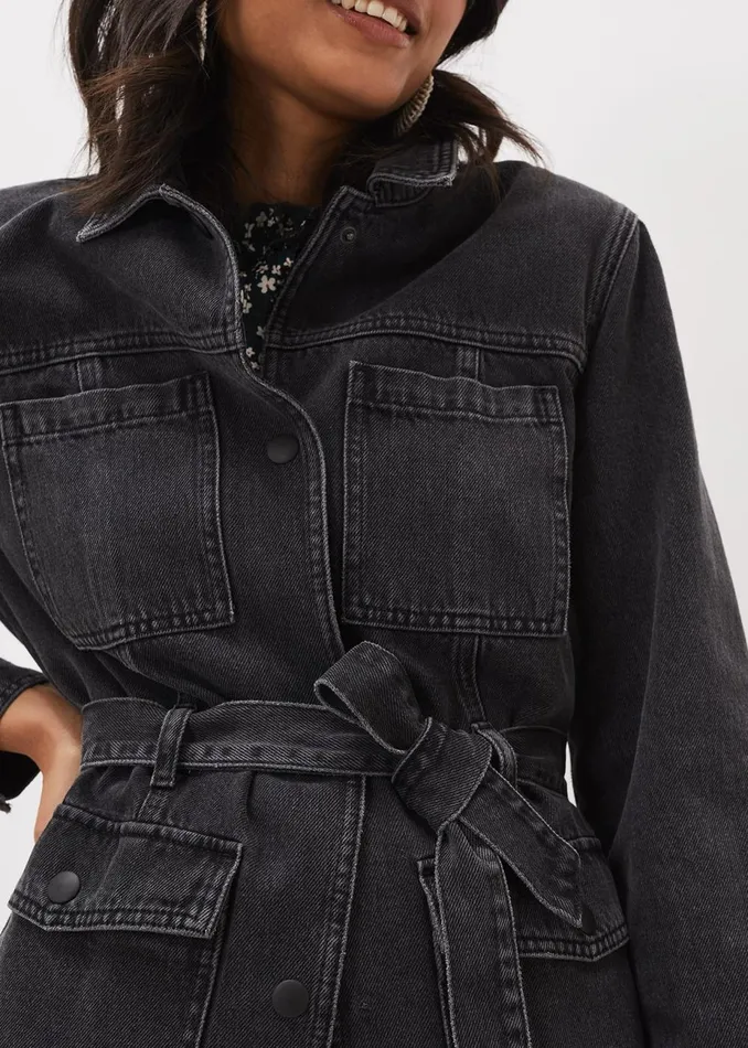Women Phase Eight Jackets Jannah Denim Belted Shacket Washed Black