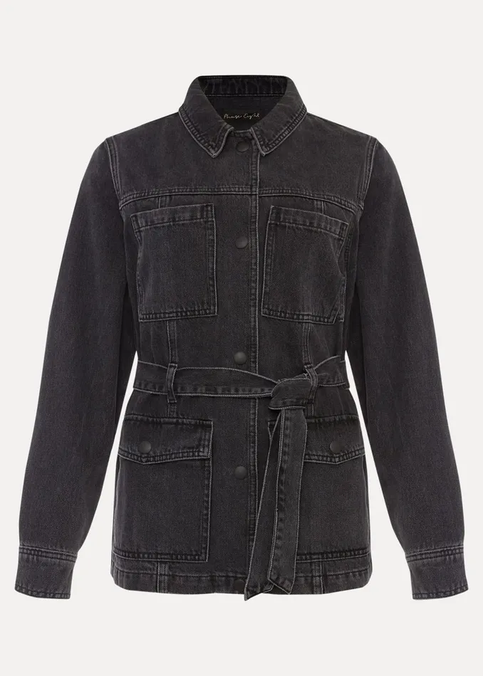 Women Phase Eight Jackets Jannah Denim Belted Shacket Washed Black