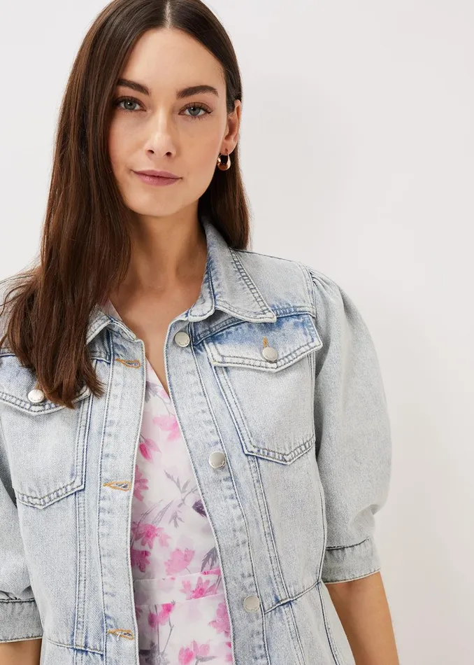 Women Phase Eight Jackets Karys Fashion Puff Sleeve Jacket Denim
