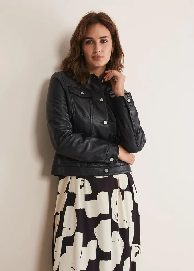Women Phase Eight Jackets Myrtle Leather Jacket Black