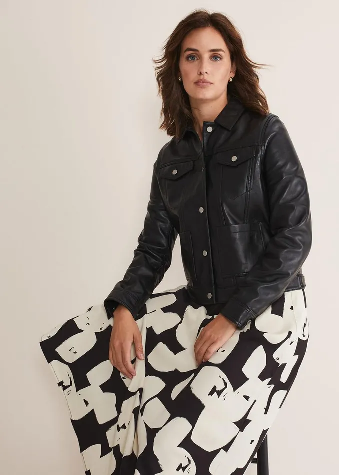 Women Phase Eight Jackets Myrtle Leather Jacket Black