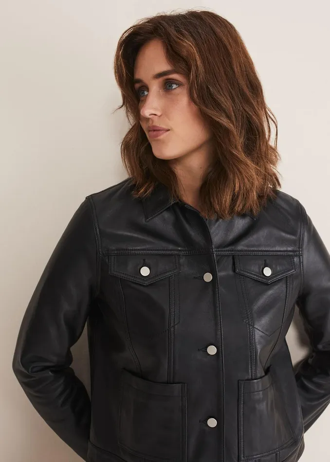 Women Phase Eight Jackets Myrtle Leather Jacket Black