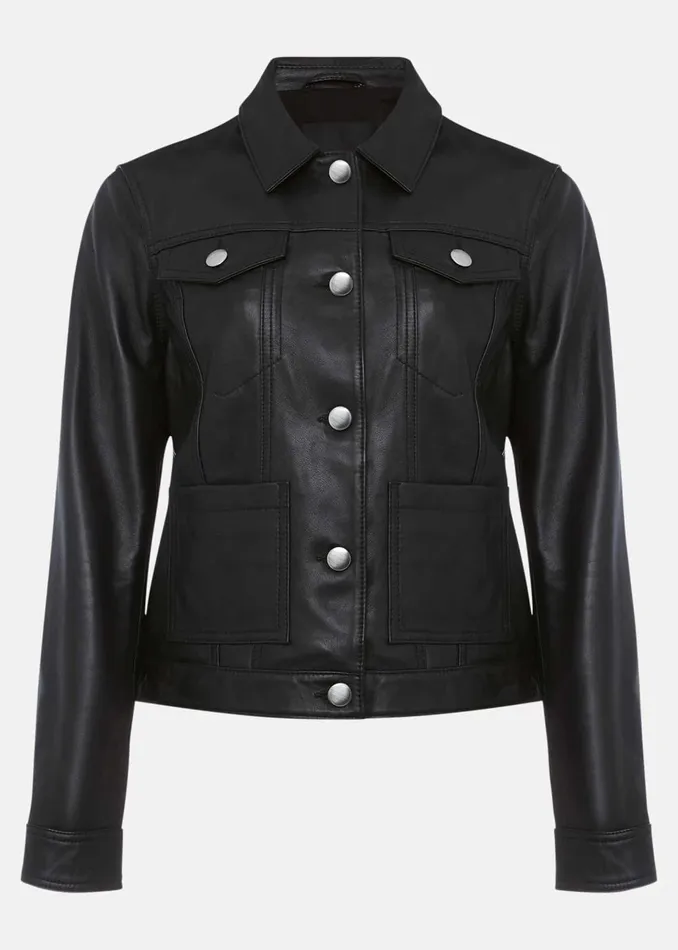 Women Phase Eight Jackets Myrtle Leather Jacket Black