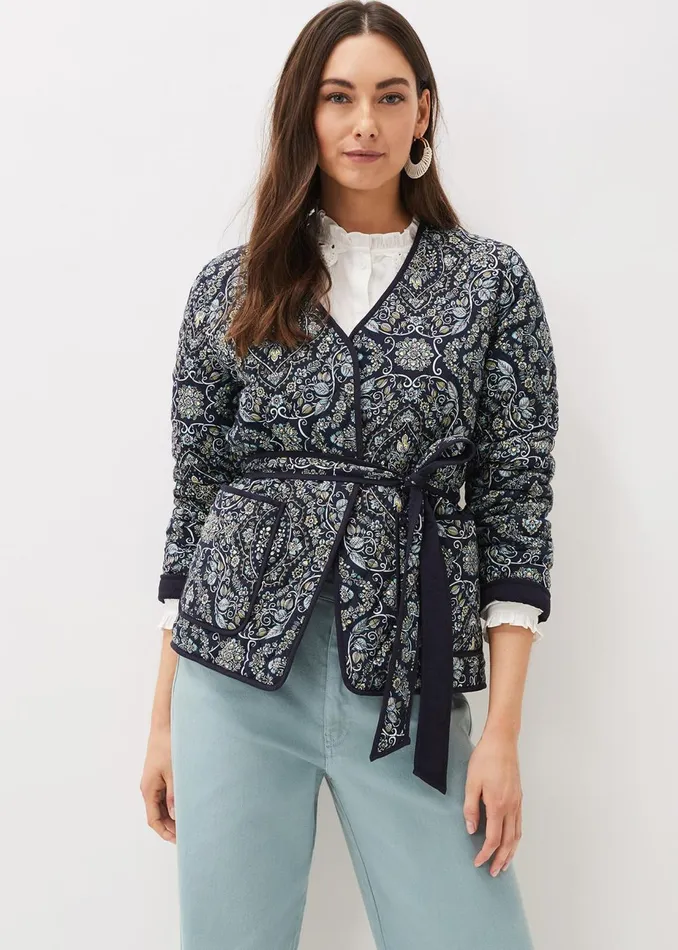 Women Phase Eight Jackets Polly Paisley Reversible Quilted Jacket Navymulti