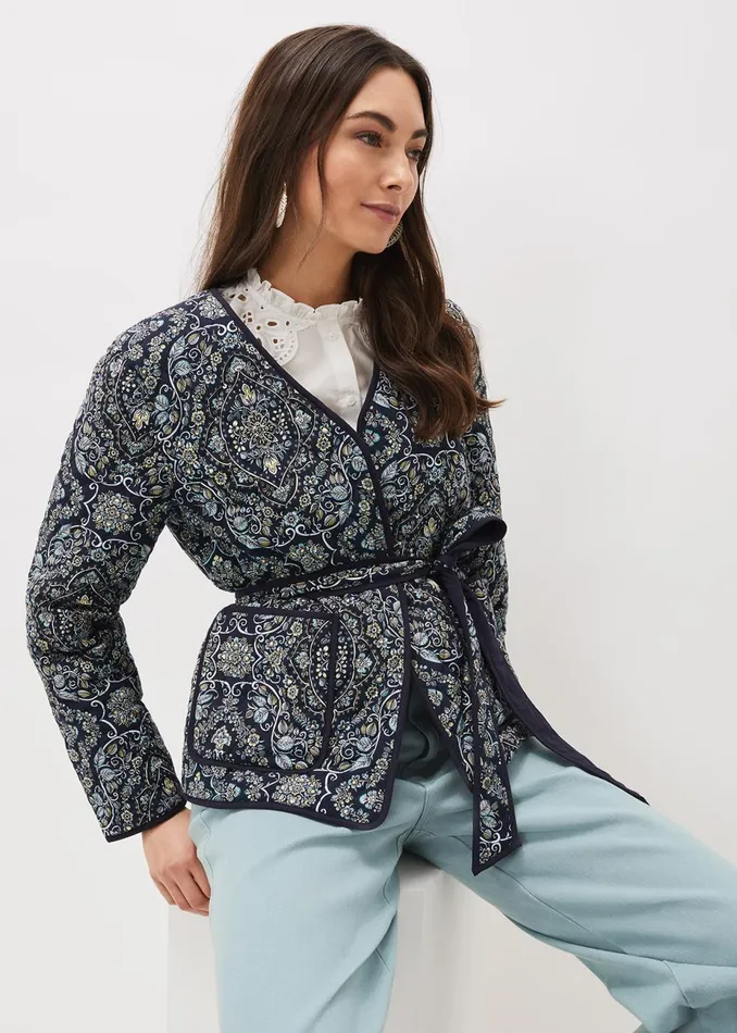 Women Phase Eight Jackets Polly Paisley Reversible Quilted Jacket Navymulti