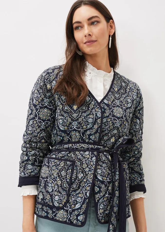 Women Phase Eight Jackets Polly Paisley Reversible Quilted Jacket Navymulti