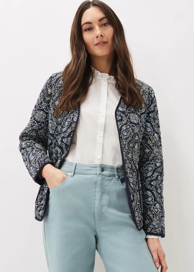 Women Phase Eight Jackets Polly Paisley Reversible Quilted Jacket Navymulti