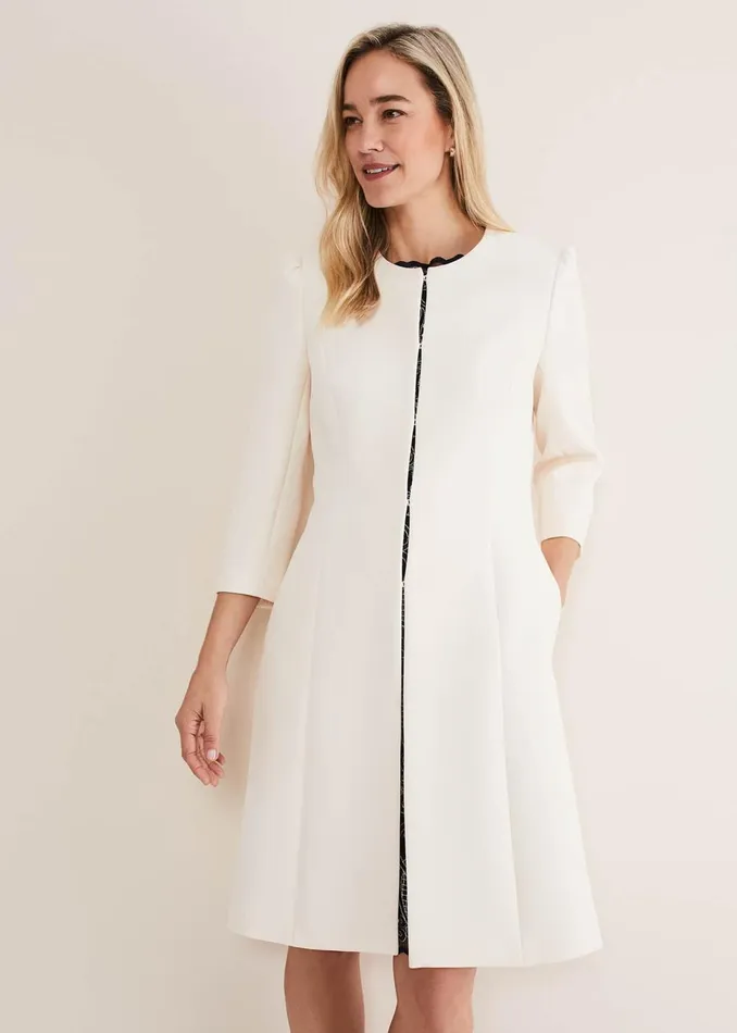 Women Phase Eight Jackets Venita Bow Long Jacket Neutral