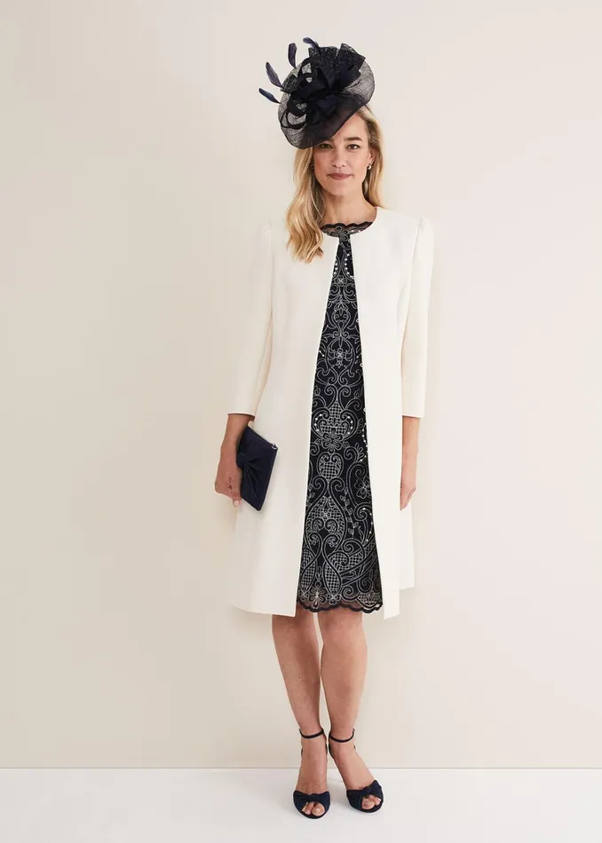 Women Phase Eight Jackets Venita Bow Long Jacket Neutral
