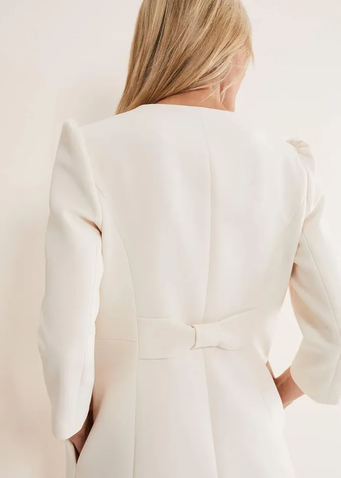 Women Phase Eight Jackets Venita Bow Long Jacket Neutral
