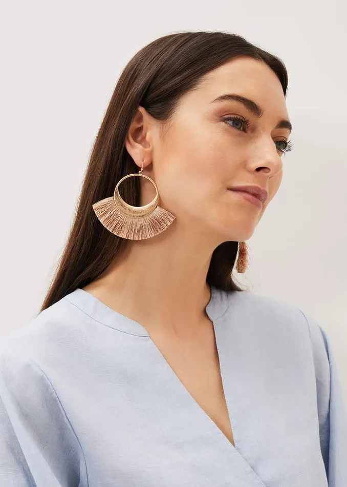 Women Phase Eight Jewellery Fan Detail Drop Earring Gold