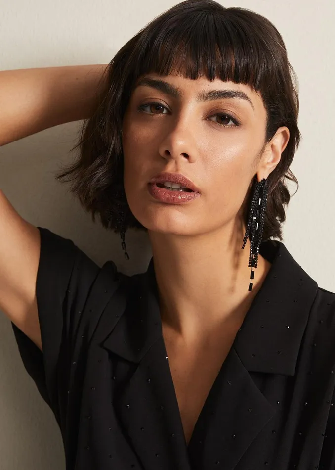 Women Phase Eight Jewellery Graduated Stone Drop Earrings Black