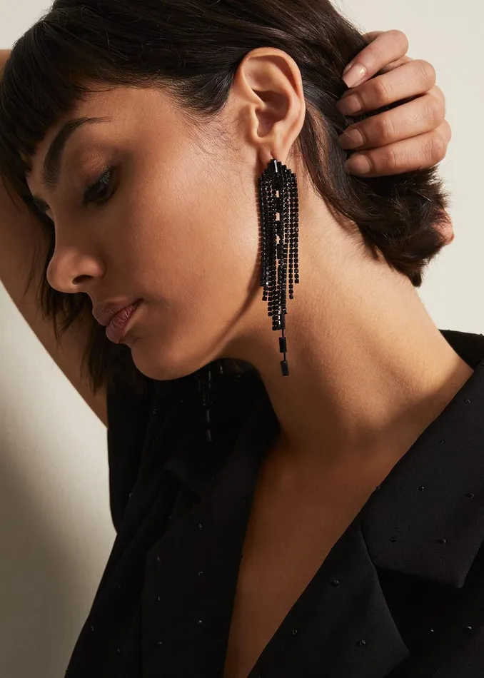 Women Phase Eight Jewellery Graduated Stone Drop Earrings Black