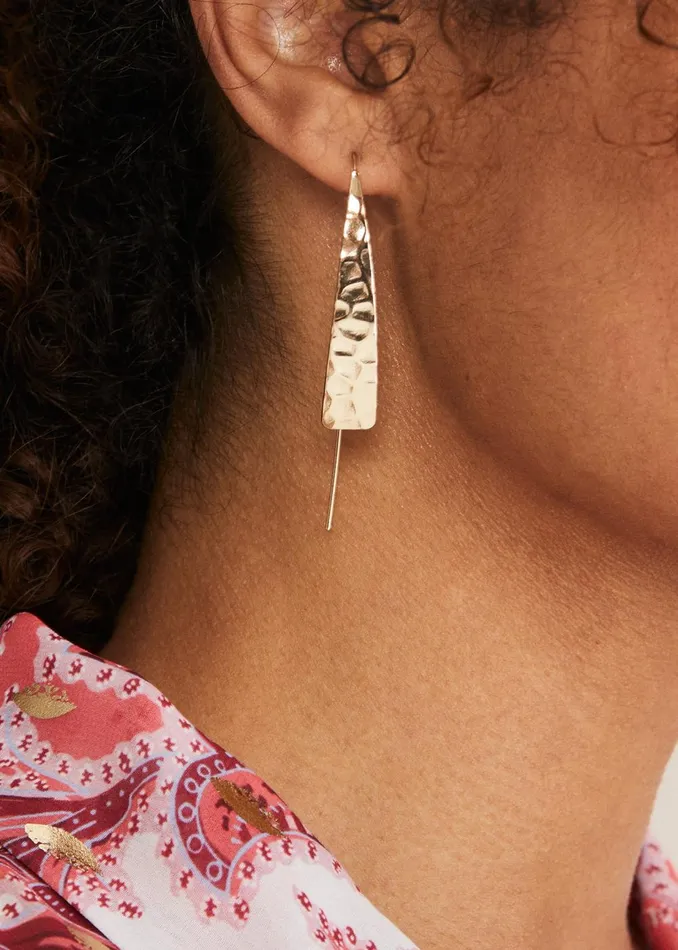 Women Phase Eight Jewellery Hammered Pull Through Drop Earring Gold