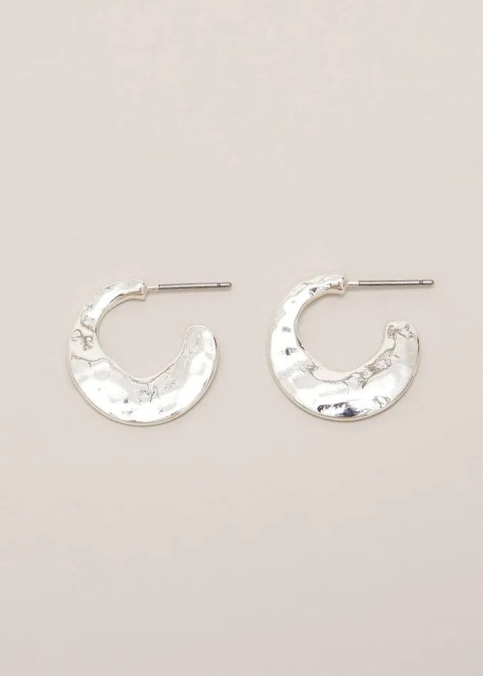 Women Phase Eight Jewellery Irregular Mini Flat Hoops Silver
