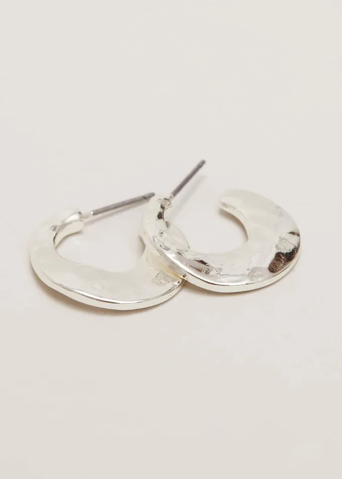 Women Phase Eight Jewellery Irregular Mini Flat Hoops Silver