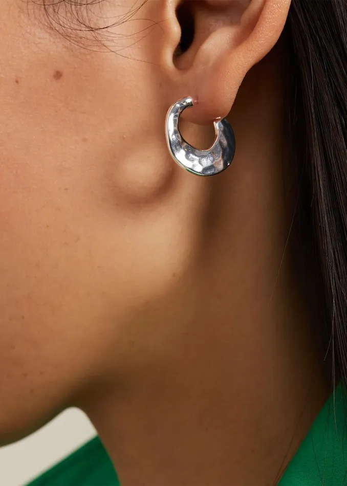 Women Phase Eight Jewellery Irregular Mini Flat Hoops Silver