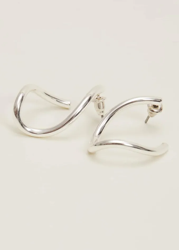 Women Phase Eight Jewellery Large Silver Twist Drop Earrings Silver