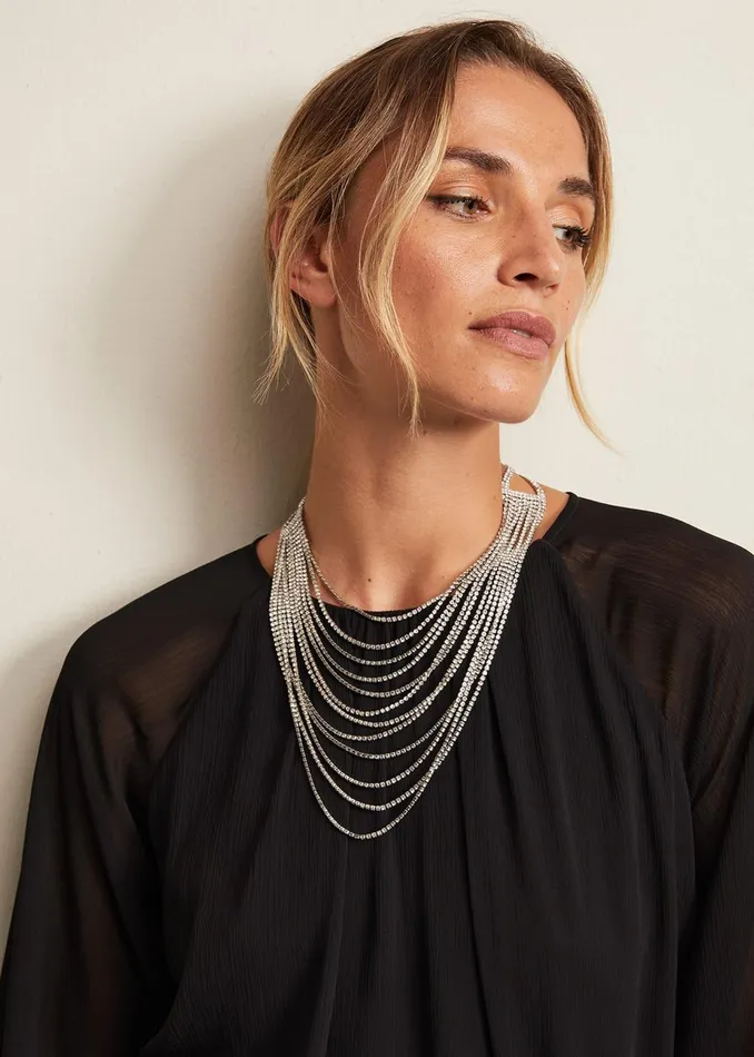 Women Phase Eight Jewellery Layered Stone Necklace Silver