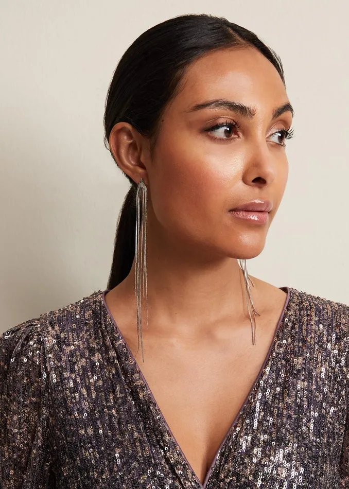 Women Phase Eight Jewellery Long Chain Earrings Silver