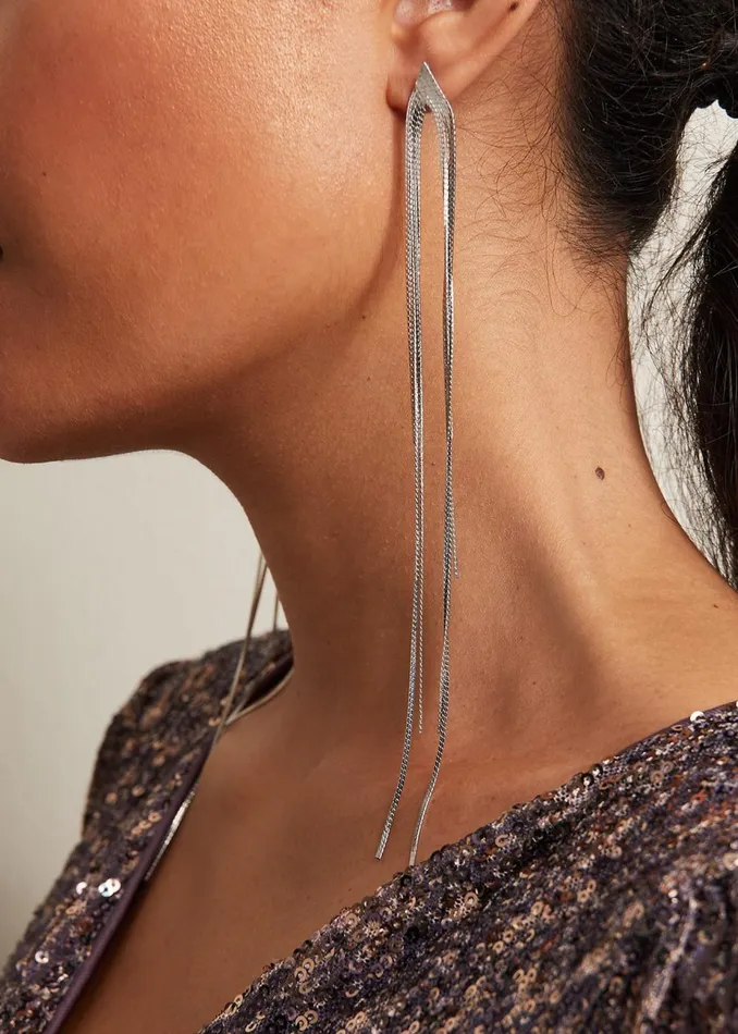 Women Phase Eight Jewellery Long Chain Earrings Silver