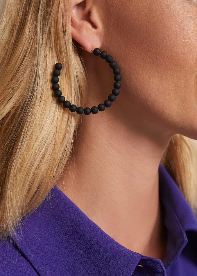 Women Phase Eight Jewellery Matte Bead Hoop Earrings Black