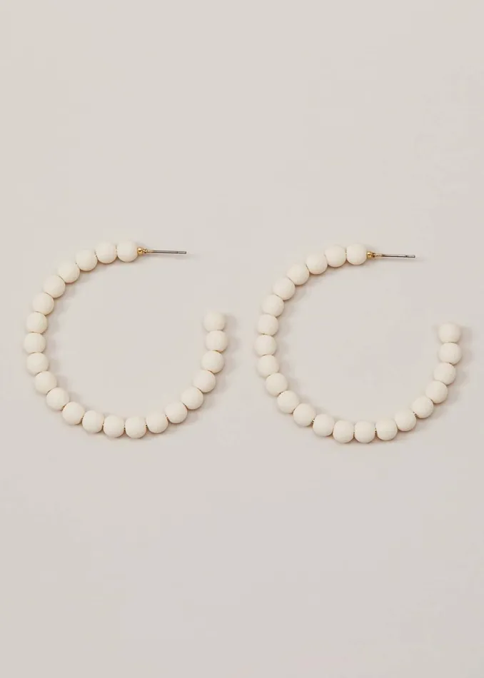 Women Phase Eight Jewellery Matte Bead Hoop Earrings Ivory