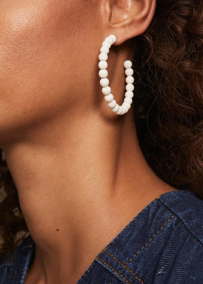 Women Phase Eight Jewellery Matte Bead Hoop Earrings Ivory