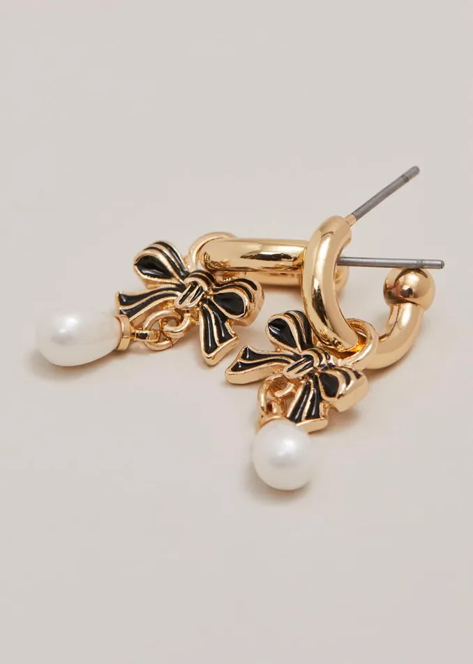 Women Phase Eight Jewellery Mini Bow Hoop Drops Blackmulti