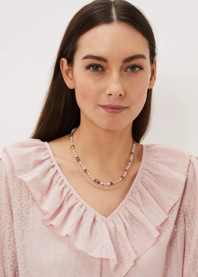 Women Phase Eight Jewellery Pastel Bead Layered Necklace Gold