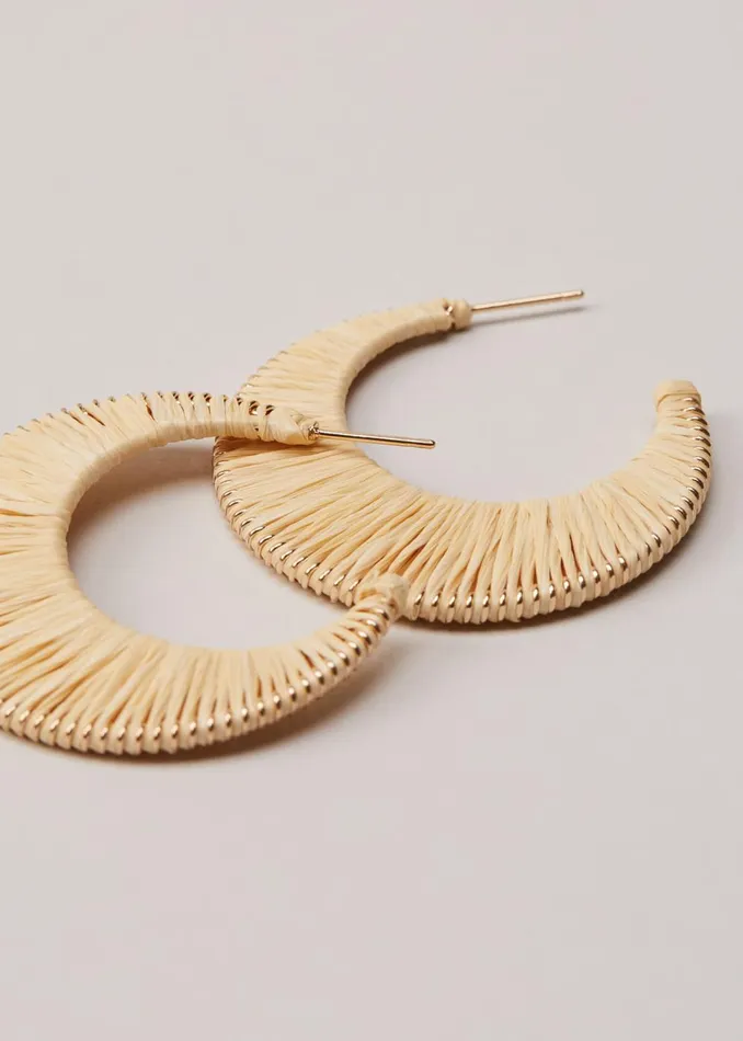 Women Phase Eight Jewellery Raffia Hoop Earrings Ivory