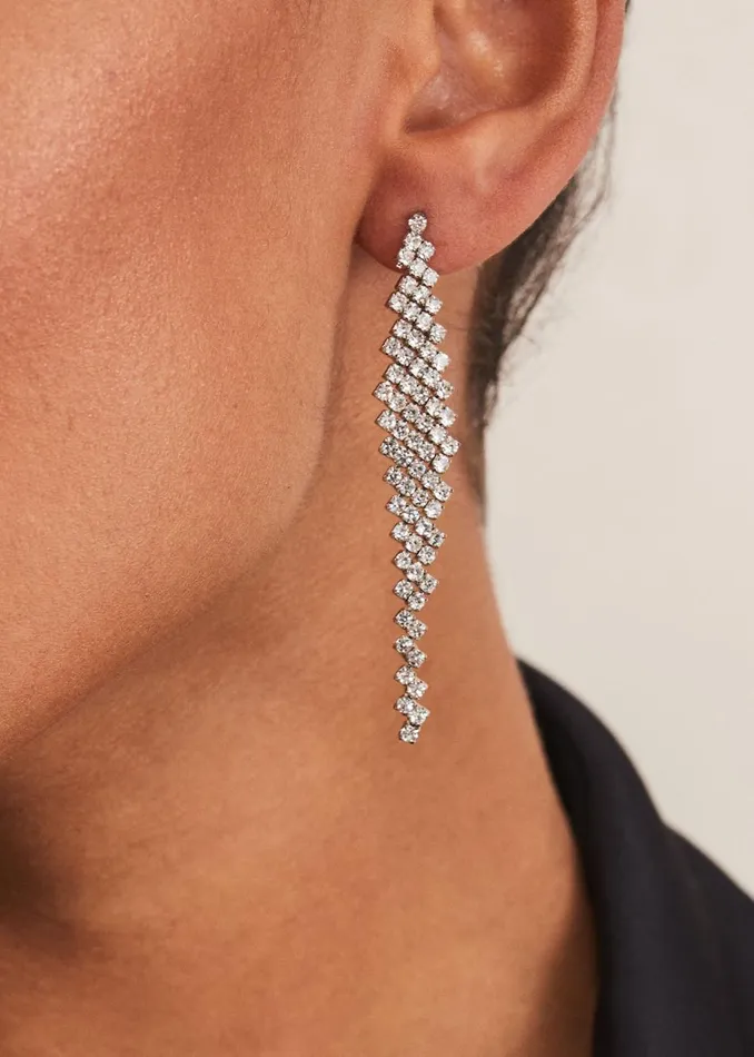 Women Phase Eight Jewellery Silver Graduated Stone Drop Earrings Silver