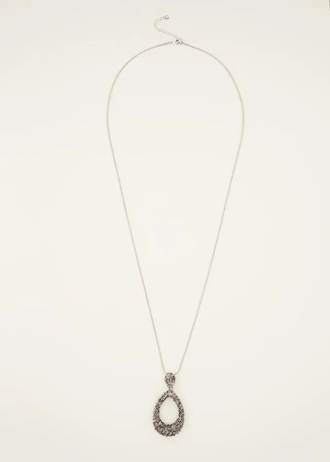 Women Phase Eight Jewellery Sparkle Teardrop Long Pendant Silver