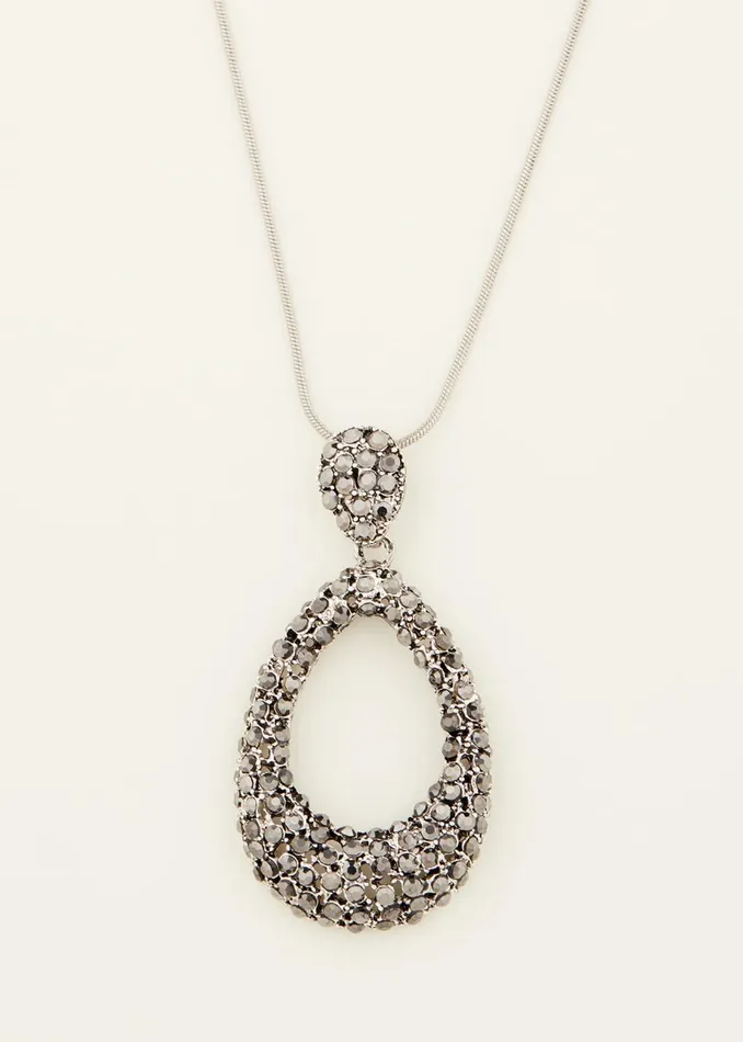 Women Phase Eight Jewellery Sparkle Teardrop Long Pendant Silver
